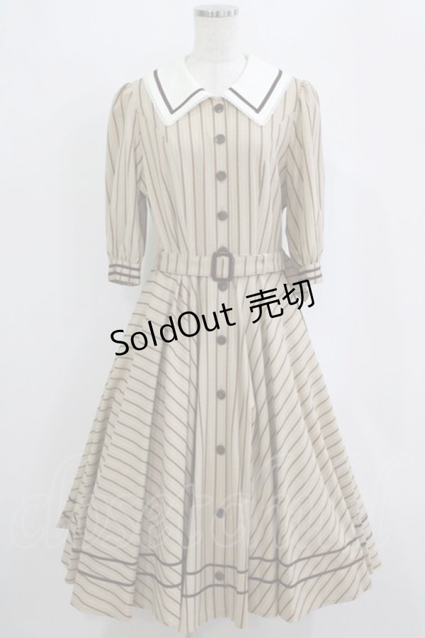 画像1: Innocent World / 英国調ストライプワンピース L カフェオレ×ショコラ/Cafe au lait×Chocolat H-26-02-21-013-IW-OP-NS-ZH (1)