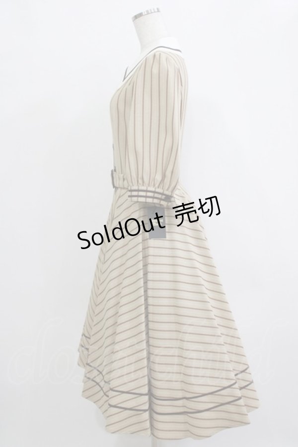 画像2: Innocent World / 英国調ストライプワンピース L カフェオレ×ショコラ/Cafe au lait×Chocolat H-26-02-21-013-IW-OP-NS-ZH (2)