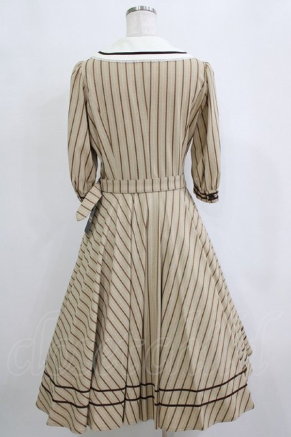 画像3: Innocent World / 英国調ストライプワンピース L カフェオレ×ショコラ/Cafe au lait×Chocolat H-26-02-21-013-IW-OP-NS-ZH (3)