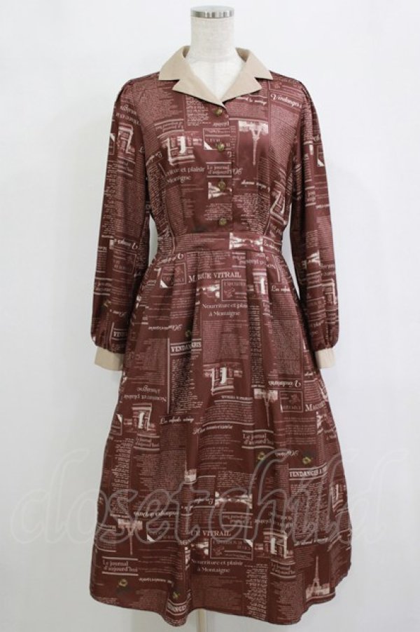 画像1: axes femme / nouvelle柄ワンピース Free ボルドー H-26-02-21-014-AX-OP-NS-ZH (1)