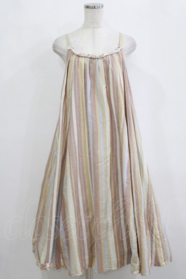 画像1: axes femme / マルチストライプキャミワンピース M ベージュ H-26-02-21-019-AX-OP-NS-ZH (1)