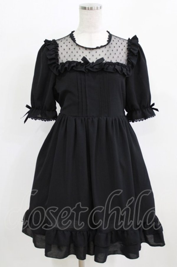 画像1: DearMyLove / ドットチュールヨークフリルワンピース M ブラック H-26-02-22-022-EL-OP-NS-ZH (1)
