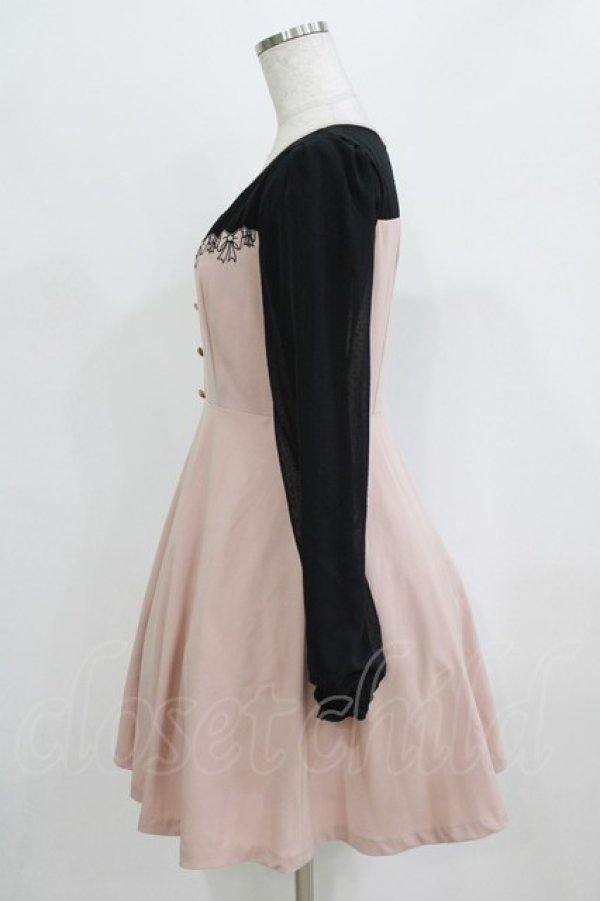 画像2: LODISPOTTO / リボン刺繍ワンピース M ピンク/ブラック H-26-02-22-024-LO-SK-NS-ZH (2)