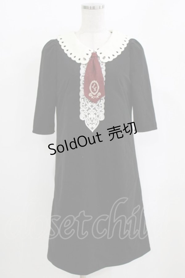 画像1: Secret Honey / ネクタイ付きワンピース Free ブラック H-26-02-22-036-CA-OP-NS-ZH (1)