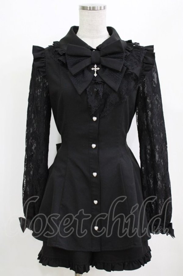 画像1: Secret Honey / ラッフル袖レース長袖セットアップ Free ブラック H-26-02-22-039-CA-OP-NS-ZH (1)