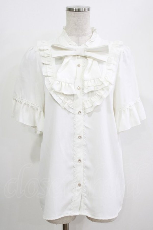 画像1: axes femme / リボン付フリルブラウス M オフ H-26-02-22-044-AX-BL-NS-ZH (1)