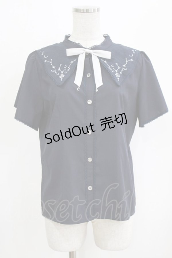 画像1: axes femme POETIQUE / シエルエトワール刺繍襟ブラウス M ネイビー H-26-02-22-048-AX-BL-NS-ZH (1)