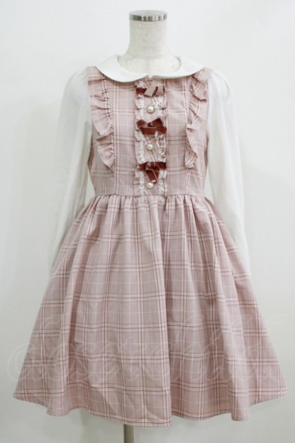 画像1: Ank Rouge / フロントリボンチェックワンピース M ピンク H-26-02-22-017-CA-OP-NS-ZH (1)