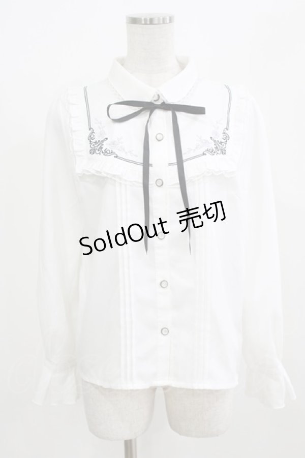 画像1: axes femme / 襟付刺繍ブラウス M オフ/ブラック H-26-02-23-046-AX-BL-NS-ZH (1)