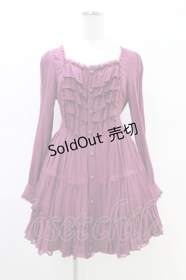 画像1: ALGONQUINS / フロントボタンフリルワンピース F ワイン H-26-02-23-1045-AL-OP-AK-ZH (1)