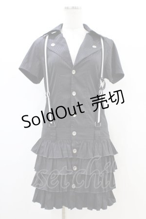 画像: ALGONQUINS / サス付きストライプシャツワンピース F 黒 H-26-02-23-1047-AL-OP-AK-ZH