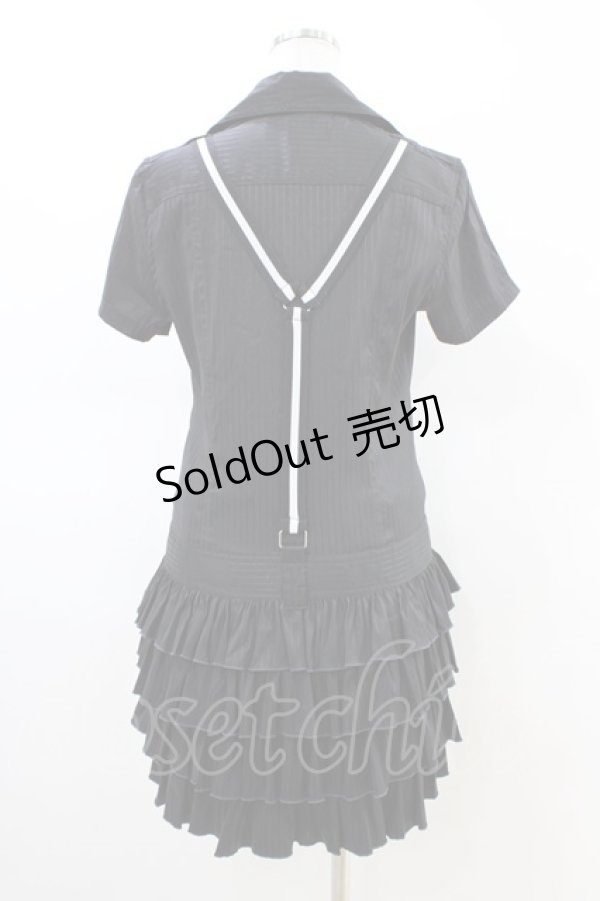 画像2: ALGONQUINS / サス付きストライプシャツワンピース F 黒 H-26-02-23-1047-AL-OP-AK-ZH (2)