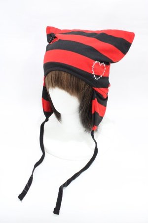 画像: ACDC RAG / WING HEART ネコミミハット  ブラック×レッドボーダー H-26-02-23-1005-PU-AC-KB-ZH