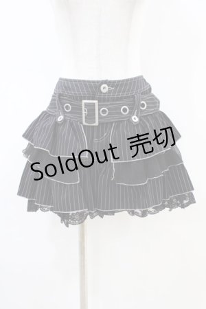 画像: ALGONQUINS / ベルト付きストライプフリルスカート F 黒 H-26-02-23-1054-AL-SK-AK-ZH