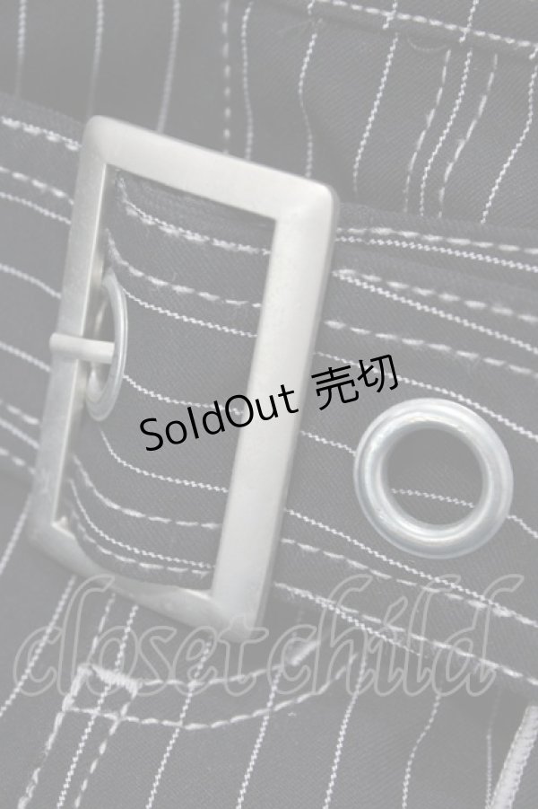 画像3: ALGONQUINS / ベルト付きストライプフリルスカート F 黒 H-26-02-23-1054-AL-SK-AK-ZH (3)