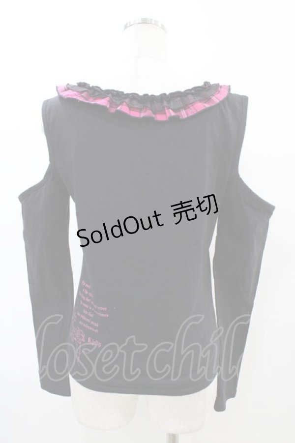 画像2: h.Jelly HONEY / レースアッププリントカットソー  黒×ピンク H-26-02-23-1057-HN-TO-AK-ZH (2)