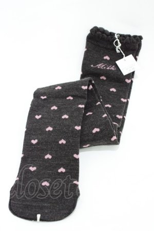 画像: MILK / リトルハートオーバーニー  ダークグレー×ピンクハート H-26-02-23-1015-ML-ZA-KB-ZH