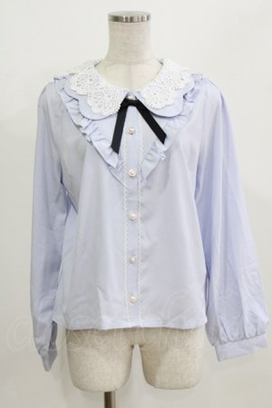 画像: axes femme POETIQUE / レースビック襟ブラウス M サックス H-26-02-23-048-AX-TO-NS-ZH