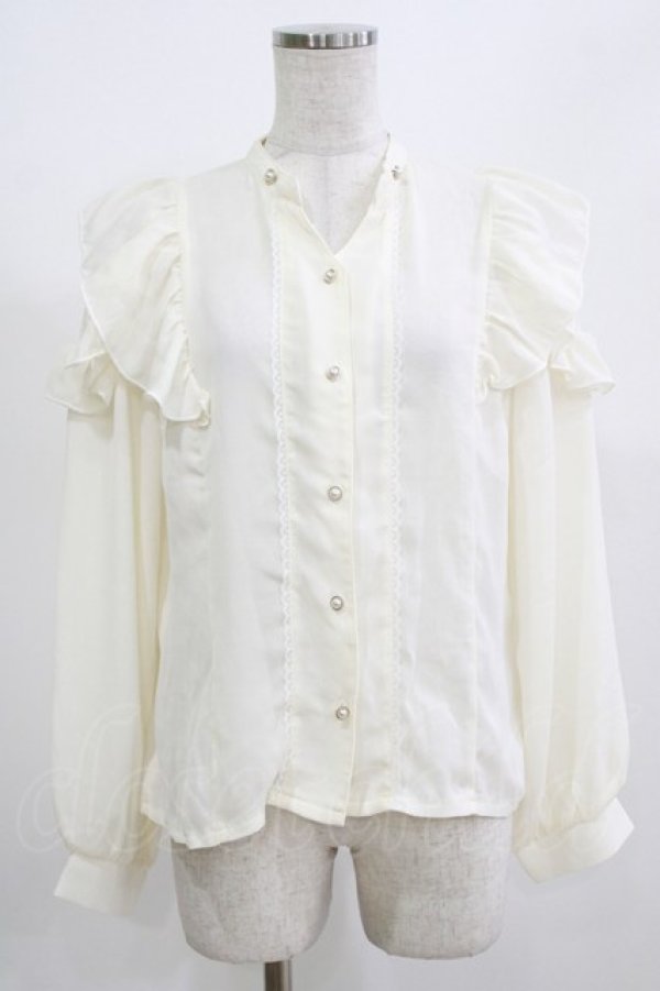 画像1: axes femme POETIQUE / リボン付フリル長袖ブラウス M 生成り H-26-02-23-049-AX-BL-NS-ZH (1)