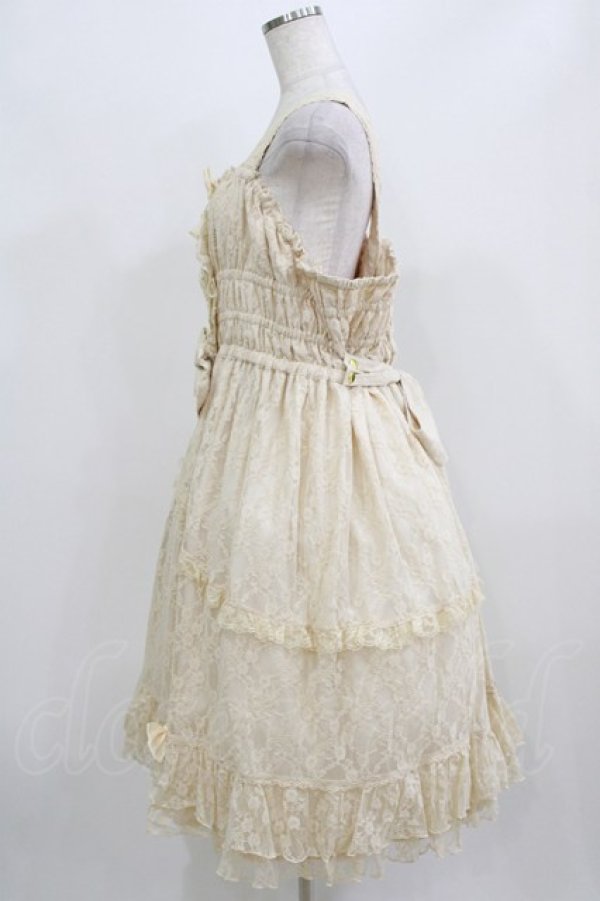 画像2: metamorphose / 【プラスサイズ】総レースシャーリングフリルジャンパースカート プラスサイズ 生成り H-26-02-23-007-ME-OP-NS-ZH (2)