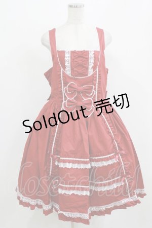 画像: metamorphose / 【プラスサイズ】 フロントあきフリルジャンパースカート プラスサイズ えんじ H-26-02-23-008-ME-OP-NS-ZH