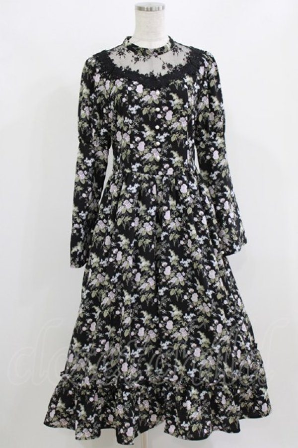 画像1: Kurumi Collaboration / KRハナジゴスリーブワンピース Free ブラック H-26-02-23-014-GO-OP-NS-ZH (1)