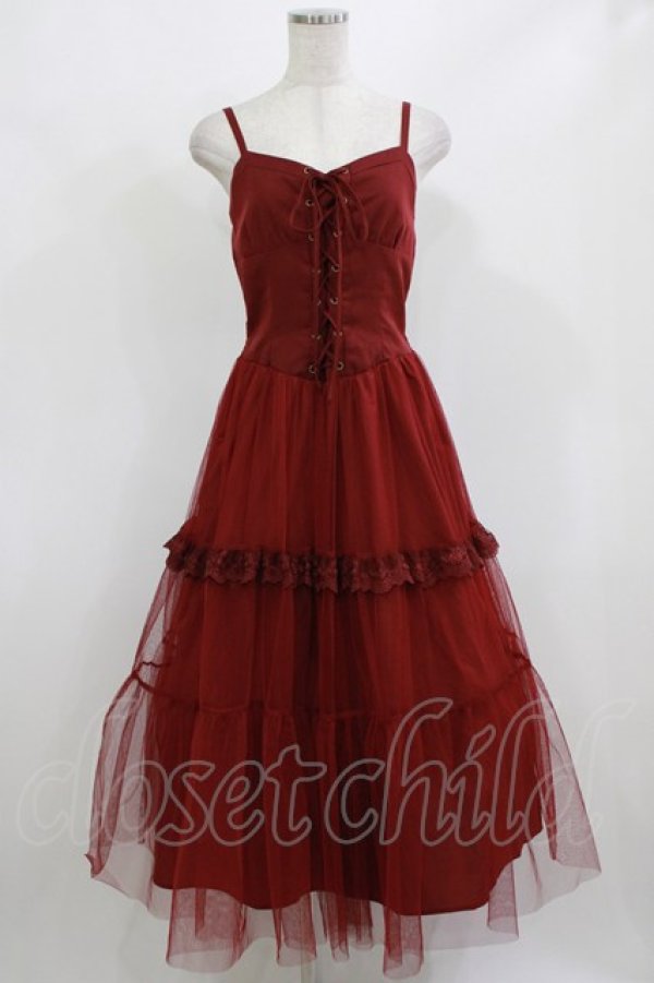 画像1: axes femme / コルセット風編上ジャンスカ M レッド H-26-02-23-018-AX-OP-NS-ZH (1)