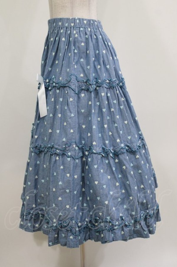 画像2: Nile Perch / ハート刺繍フリルスカート Free ブルー H-26-02-23-019-LO-SK-NS-ZH (2)