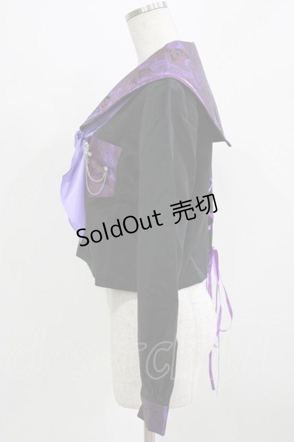 画像2: BLOOD SUPPLY（海外ブランド） / Purple Butterfly Gothic Japanese Bad Girl JK Short Sleeves tops L 黒×紫 H-26-02-24-1007-GO-TO-KB-ZH (2)