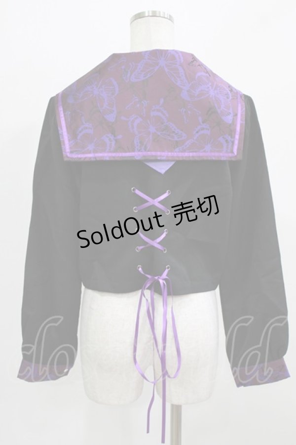 画像3: BLOOD SUPPLY（海外ブランド） / Purple Butterfly Gothic Japanese Bad Girl JK Short Sleeves tops L 黒×紫 H-26-02-24-1007-GO-TO-KB-ZH (3)