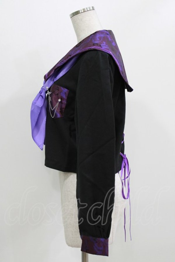 画像2: BLOOD SUPPLY（海外ブランド） / Purple Butterfly Gothic Japanese Bad Girl JK Short Sleeves tops L 黒×紫 H-26-02-24-1008-GO-TO-KB-ZH (2)