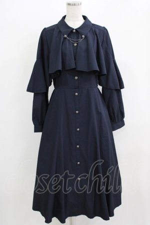 画像: axes femme / ケープ風フリルワンピース M ネイビー H-26-02-24-016-AX-OP-NS-ZH