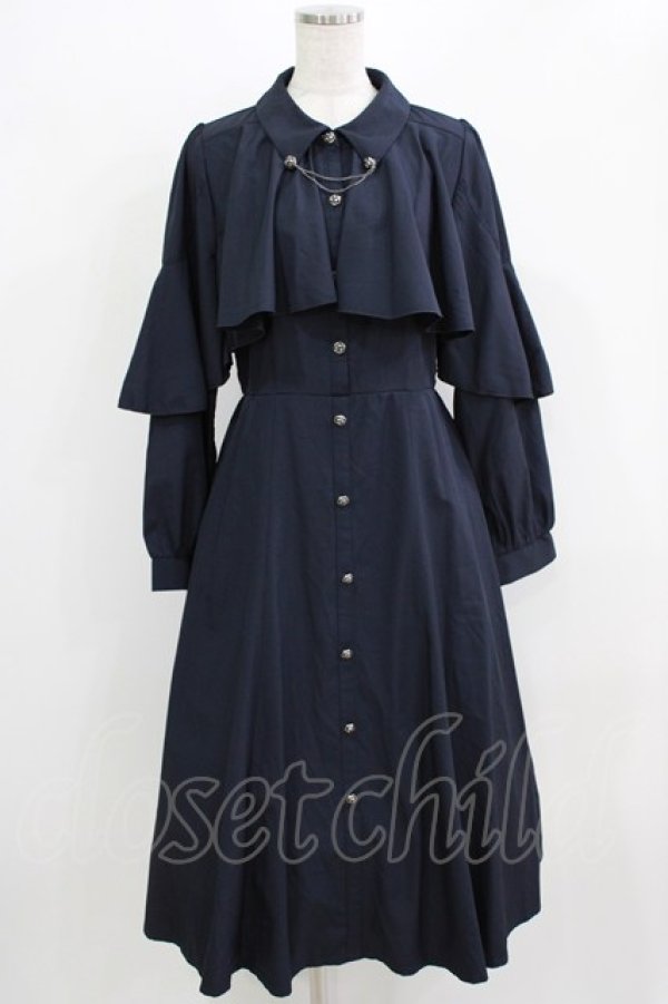 画像1: axes femme / ケープ風フリルワンピース M ネイビー H-26-02-24-016-AX-OP-NS-ZH (1)