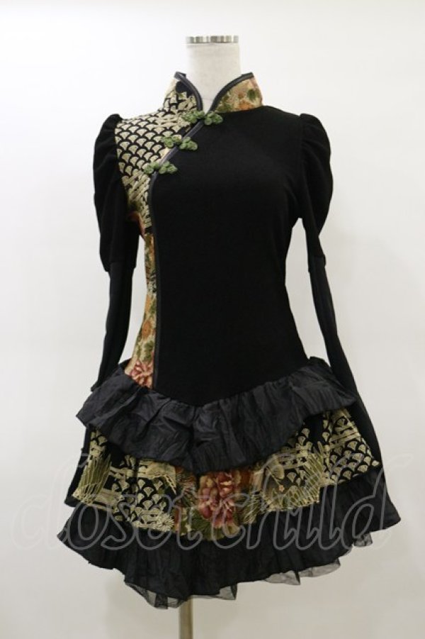 画像1: Qutie Frash / チャイナワンピース  黒 H-26-02-25-1038-QU-OP-KB-ZH (1)