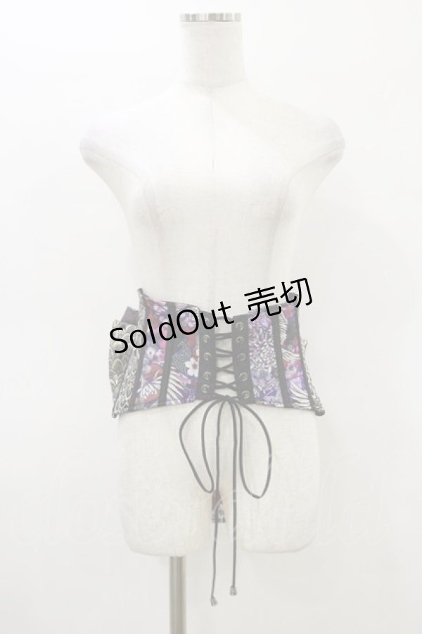 画像1: Qutie Frash / リボン帯コルセット  黒×紫 H-26-02-25-1002-QU-TO-KB-ZH (1)