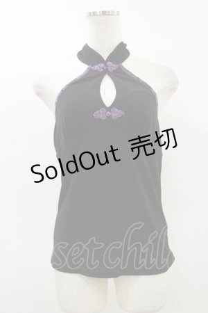 画像: Qutie Frash / チャイナホルターキャミ  黒×紫 H-26-02-25-1015-QU-TO-KB-ZH