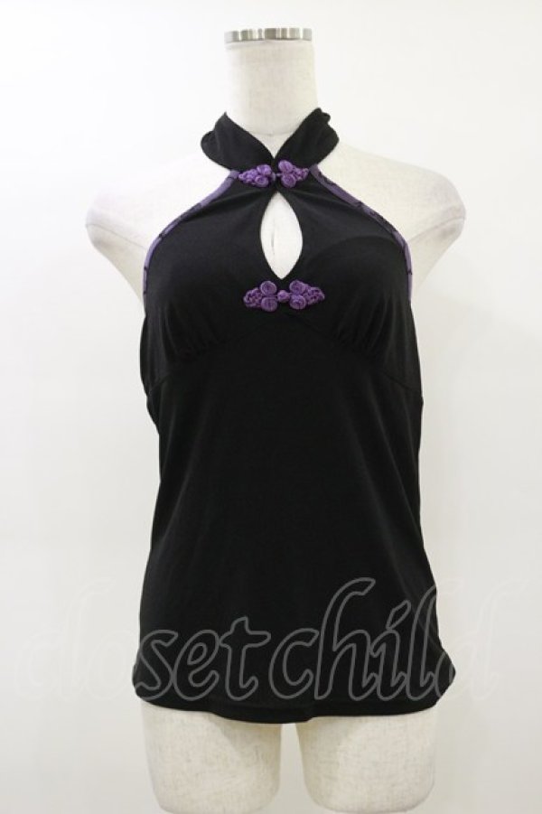 画像1: Qutie Frash / チャイナホルターキャミ  黒×紫 H-26-02-25-1015-QU-TO-KB-ZH (1)