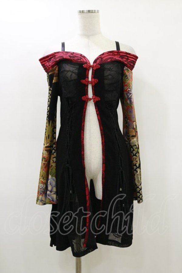 画像1: Qutie Frash / 柄切替オフショルカーデ  黒×赤 H-26-02-25-1021-QU-TO-KB-ZH (1)