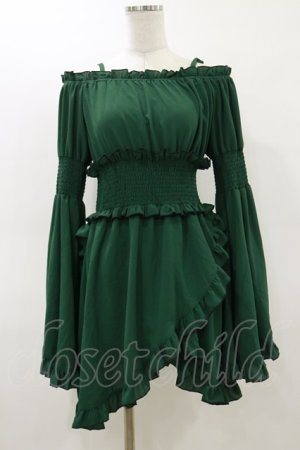 画像: Qutie Frash / オフショルチュニック  グリーン H-26-02-25-1022-QU-TO-KB-ZH