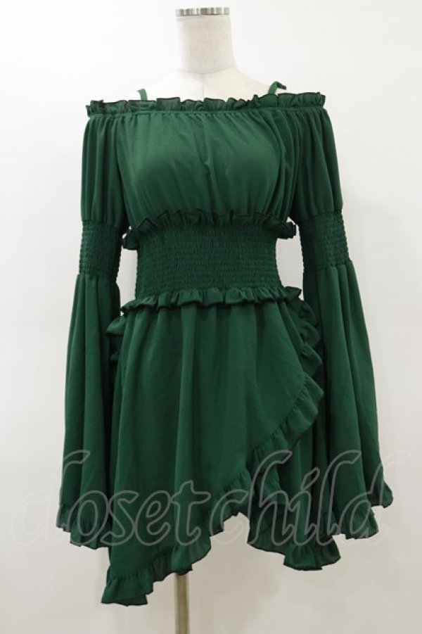 画像1: Qutie Frash / オフショルチュニック  グリーン H-26-02-25-1022-QU-TO-KB-ZH (1)