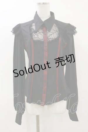 画像: Qutie Frash / メッシュ切替ブラウス  黒×赤 H-26-02-25-1027-QU-BL-KB-ZH