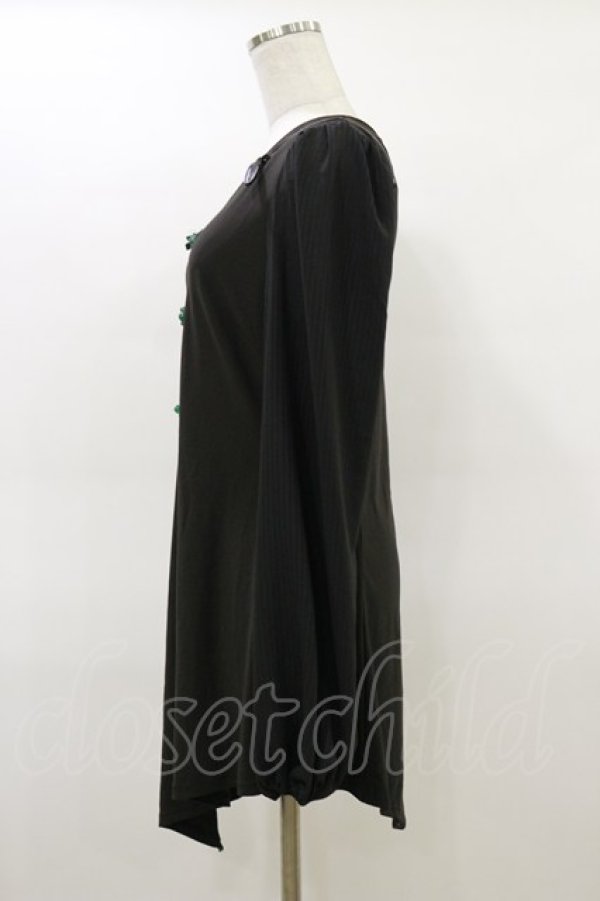 画像3: Qutie Frash / チャイナパフスリーブチュニック  ブラック×グリーン H-26-02-25-1028-QU-TO-KB-ZH (3)