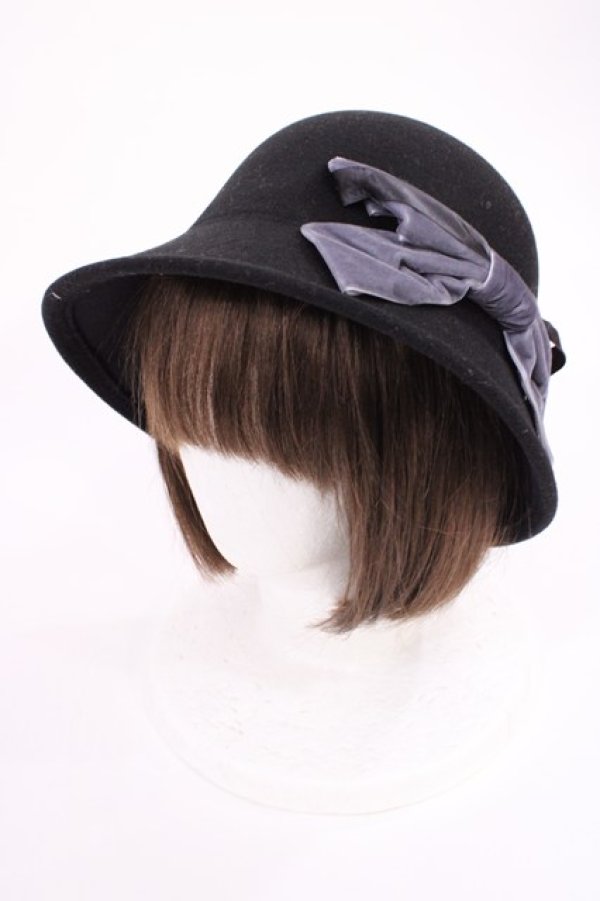 画像1: m petit by misako / AM*NIリボンメトロハット  ブラック H-26-02-25-040-LO-AC-NS-ZH (1)