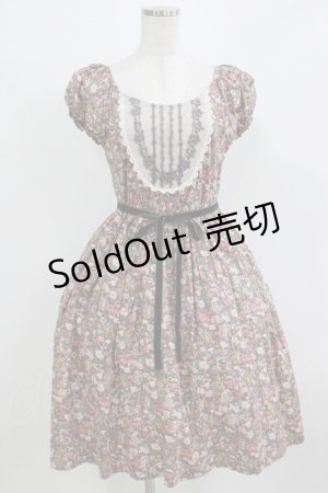 画像: Jane Marple / メルヘンプリントのスモックワンピース  グレー H-26-02-27-003-JM-OP-KB-ZH