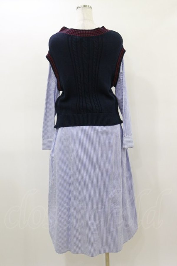 画像2: Jane Marple Dans Le Salon / Tilden vest and stripe trompe-l'oeil dress  ネイビー×ブルー H-26-03-01-030-JM-OP-KB-ZH (2)