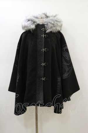 画像: Qutie Frash / ファーフードポンチョコート  黒 H-26-03-01-033-QU-CO-KB-ZH