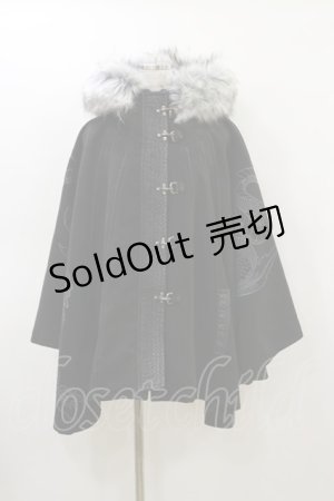 画像: Qutie Frash / ファーフードポンチョコート  黒 H-26-03-01-033-QU-CO-KB-ZH