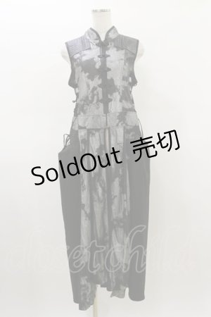 画像: Qutie Frash / チャイナロングベスト  黒×グレー H-26-03-01-005-QU-TO-KB-ZH