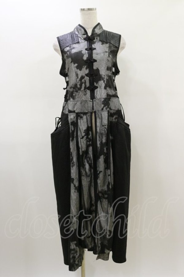 画像1: Qutie Frash / チャイナロングベスト  黒×グレー H-26-03-01-005-QU-TO-KB-ZH (1)