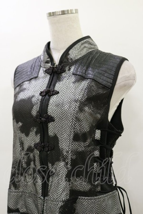 画像4: Qutie Frash / チャイナロングベスト  黒×グレー H-26-03-01-005-QU-TO-KB-ZH (4)